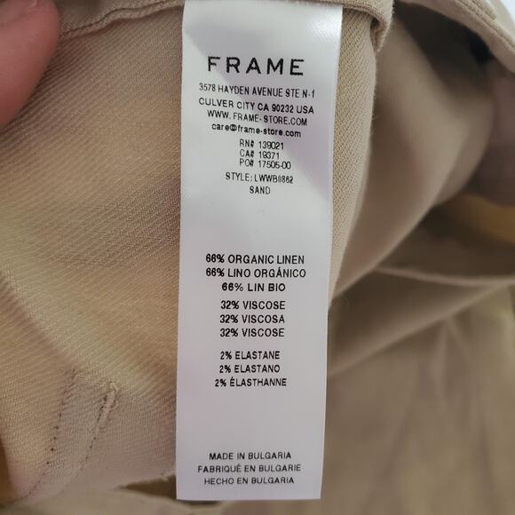 FRAME Pants Womens 12 Beige Sand Linen Blend Cargo Wide Leg Trousers WLBW6852 - Picture 10 of 12
